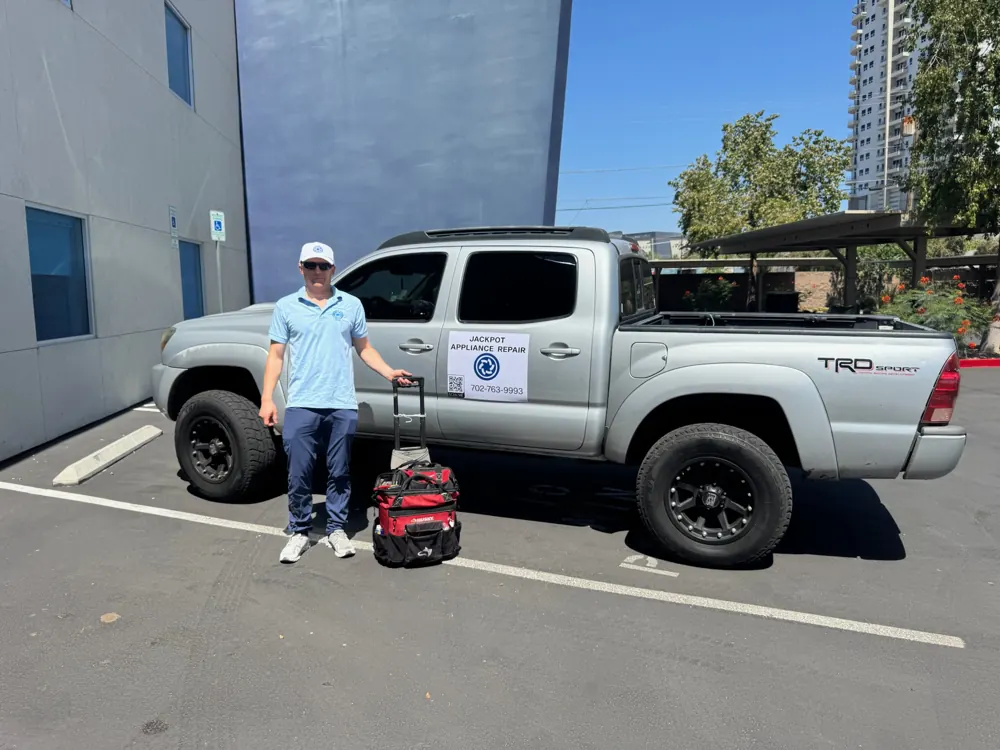 Jackpot Appliance Repair technician and service truck in downtown Las Vegas